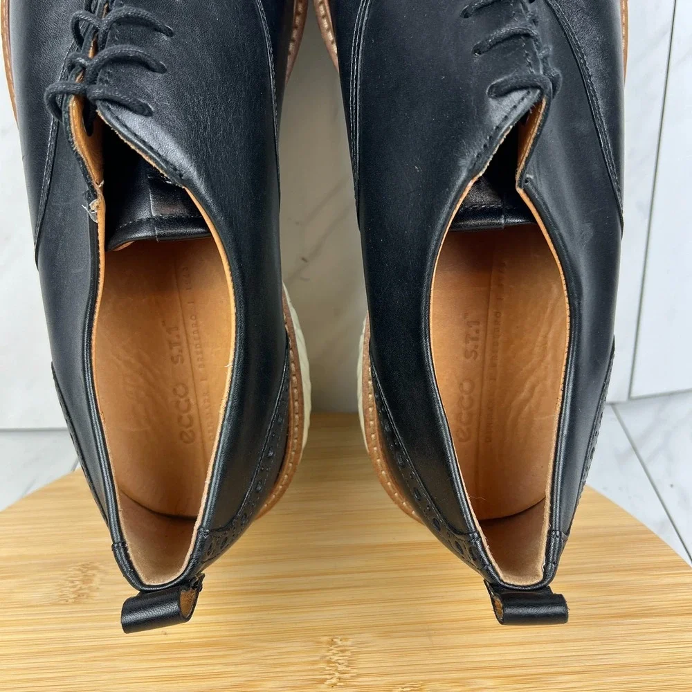 ECCO ST1 Hybrid Mens Size 14 [EU 48] Black Leather Derby Oxford Wingtip Shoes